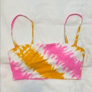 Aerie women’s tiedye adjustable bathing suit crop top with removable cups size L
